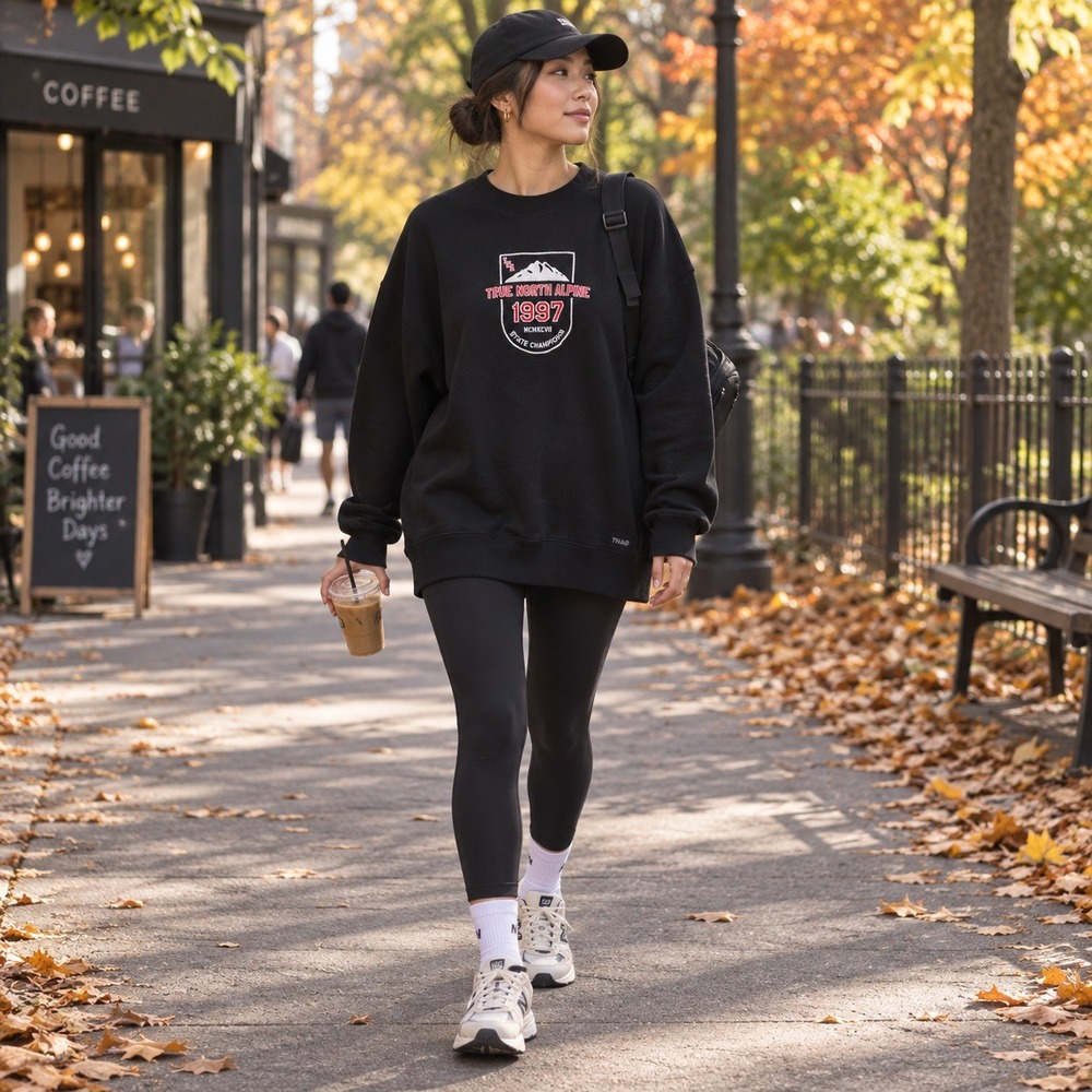 TNA Aritzia Cozy Fleece Boyfriend Sweatshirt Black True North Alpine 1997 Large